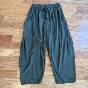 Olive Green Relaxed Drawstring linen style Pants